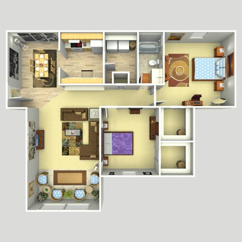 Floor plan for 2 beds, 1 bath, 1093 sqft